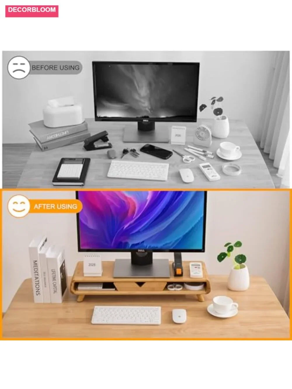 Other | Bamboo Monitor Stand Riser With Drawer No Assembly Required ...